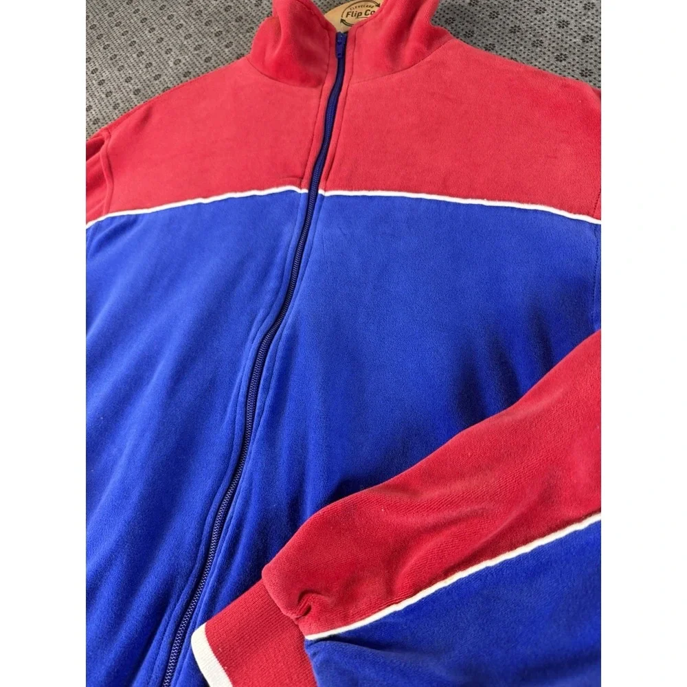 Sweatsedo Mens Velour Track Jacket Red Blue USA Beerfest Full Zip Size M - Picture 4 of 11